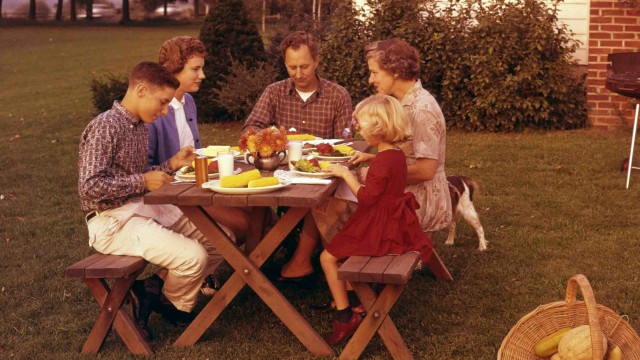 The Farnham family in their Mendham, New Jersey garden, 1960s