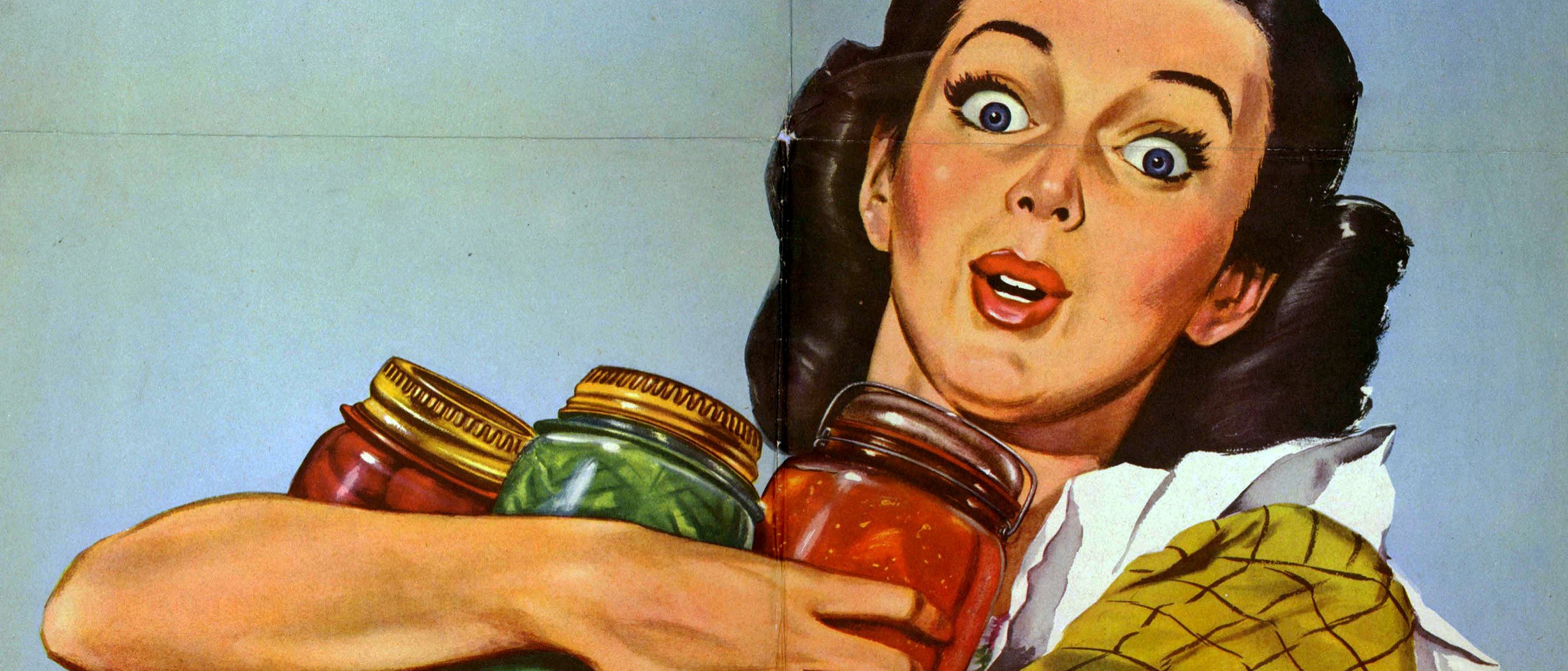 WWII Era Poster of a woman holding canned vegetables