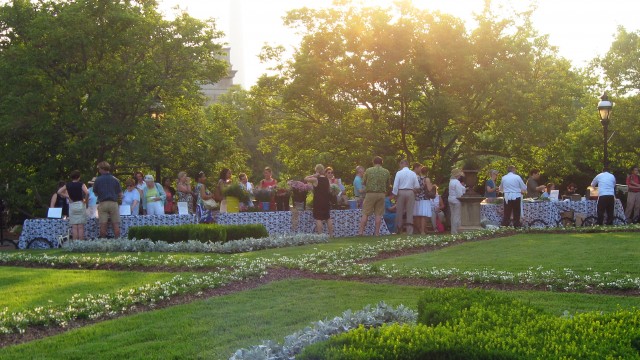 Guests enjoy activities & cocktails in the Enid A. Haupt Garden