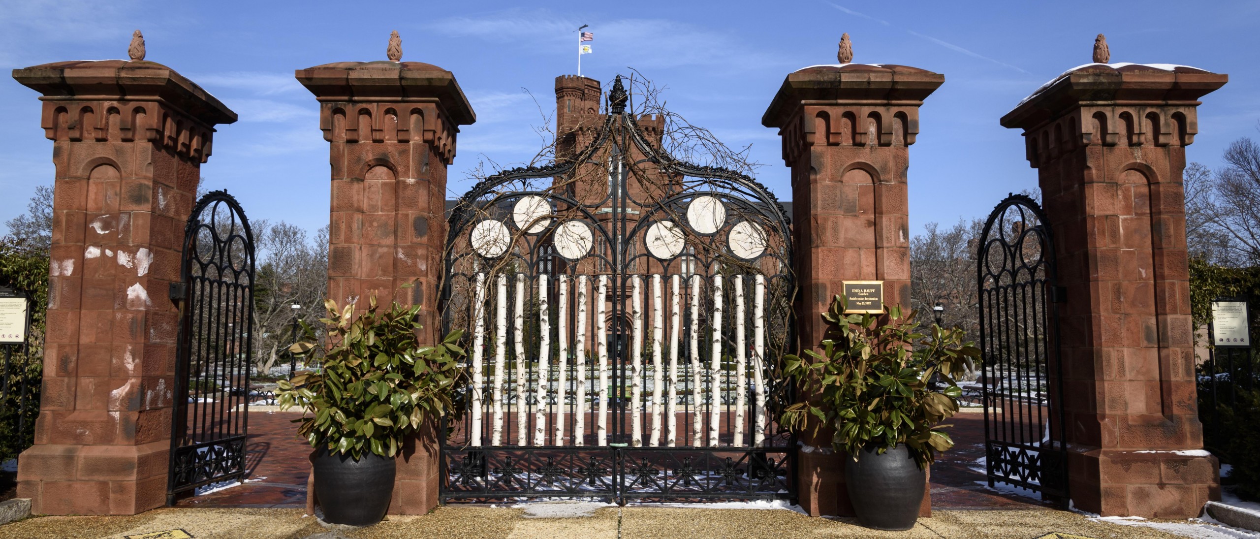 Red stone Renwick gates