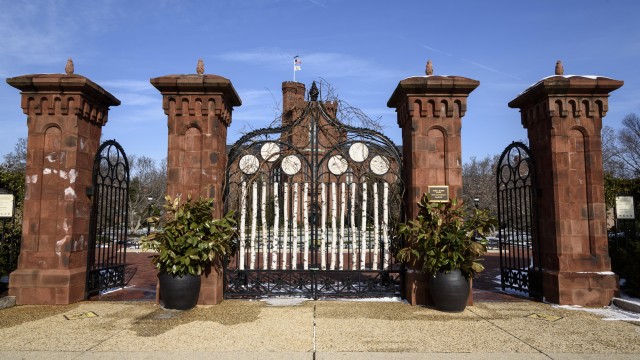 Red stone Renwick gates