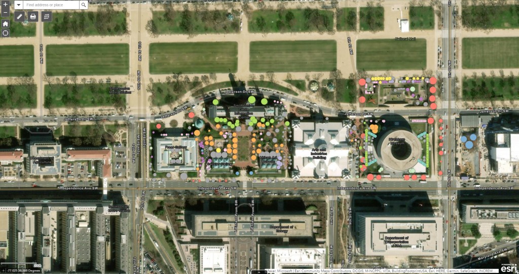 Screenshot of a GIS tree map of several SI buildings