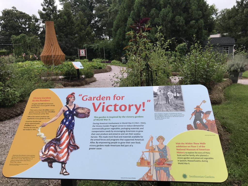 Garden interpretive panel "Gardening for Victory!" ls located in the Victory Garden at the National Museum of American History.