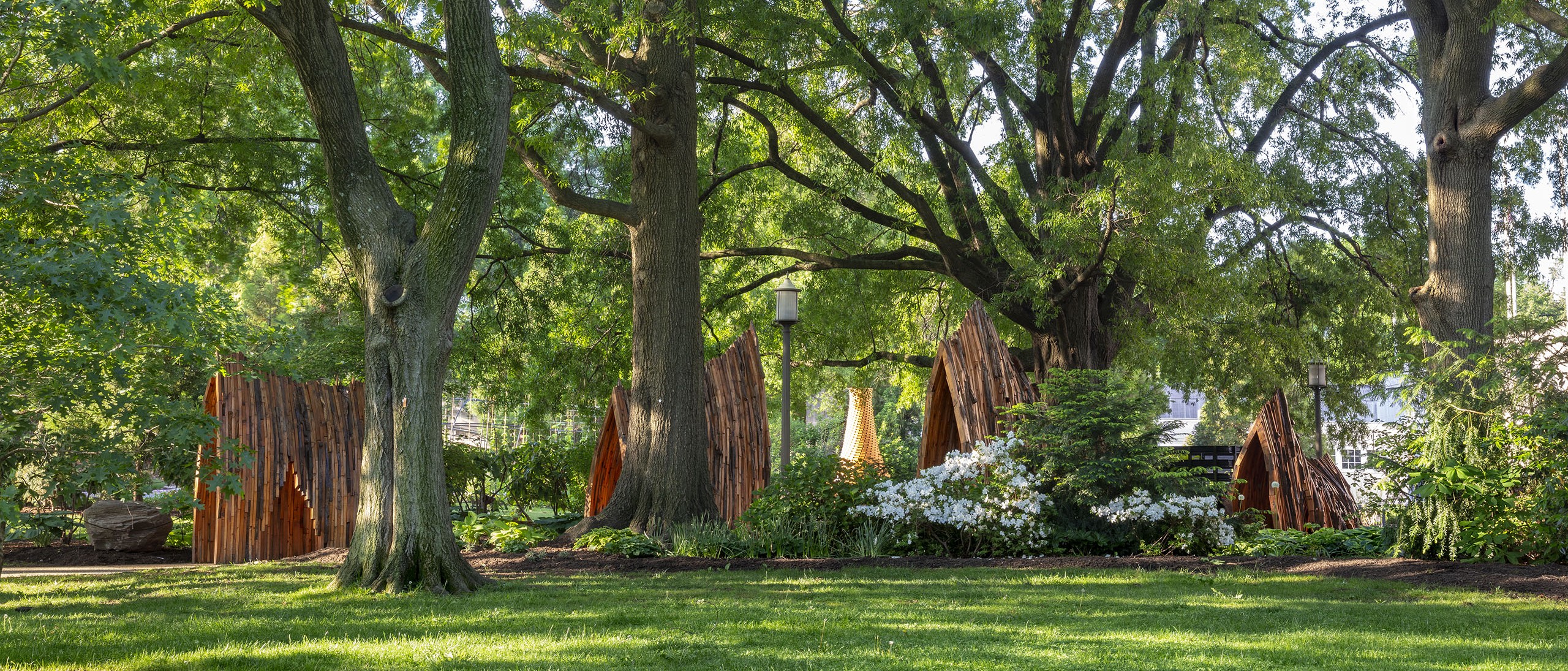 Wooden structures in the gardens at National Museum of American History as a part of the Habitat Exhibition