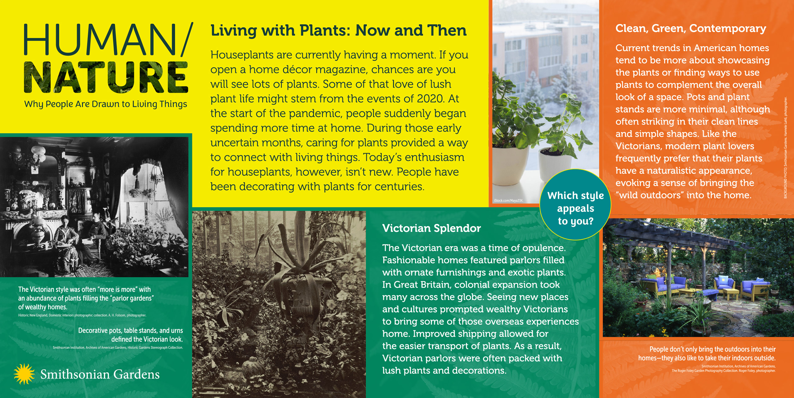 Human/Nature exhibit panel: Living with Plants: Now and Then