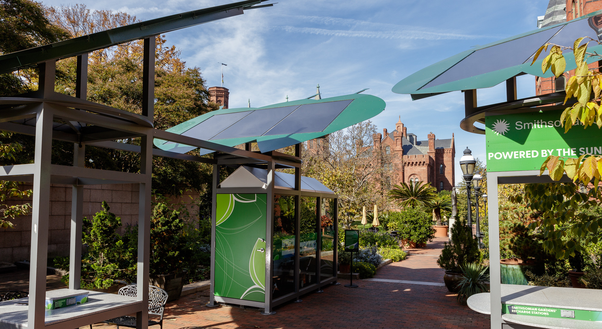 Solar recharging stations at Smithsonian Gardens, Enid A. Haupt Garden