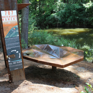 One of the eight new bridges designed and constructed by Clemson University students in the South Carolina Botanical Garden. The bridges are constructed of fiberglass, concrete, and steel.