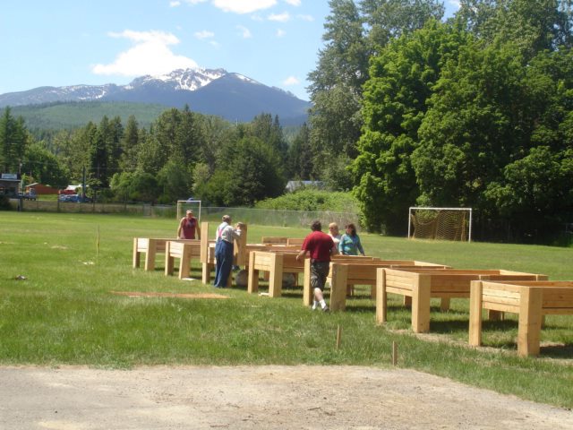 An aerial view of the garden space on a quarter acre on school grounds.