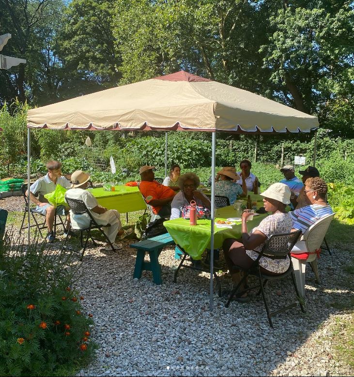 2021 photo of gardeners at the cookout at the Awbury Community Garden