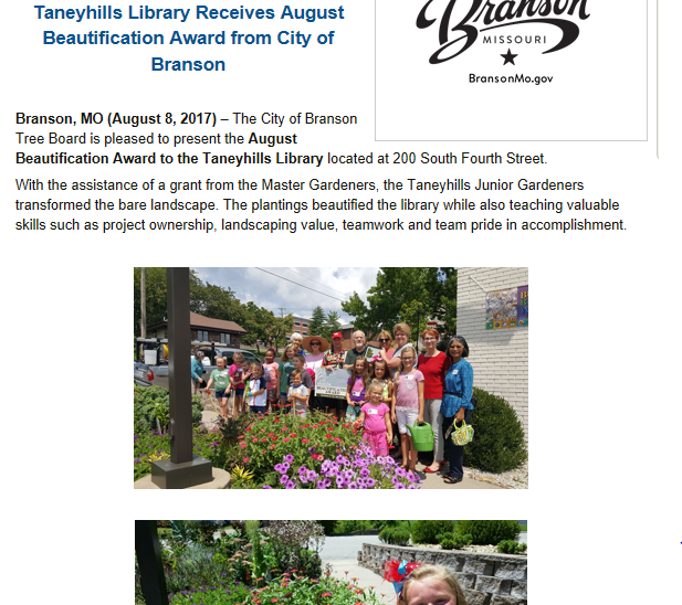 Taneyhills Library receives beautification award