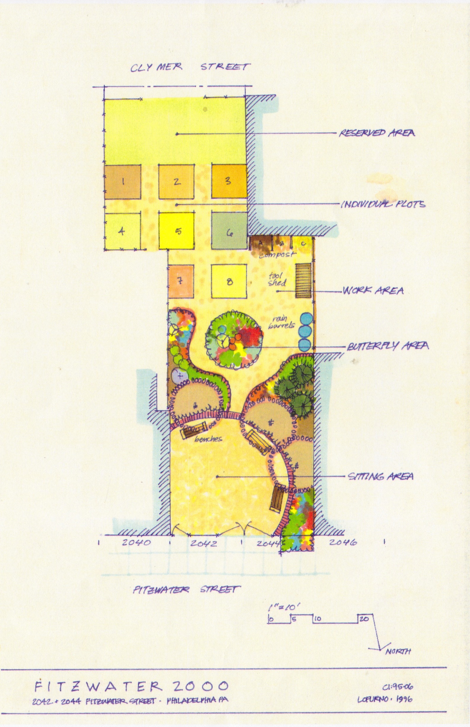 1996 garden plan drawn by Michael Lofurno of the Fitzwater 2000 Community Garden