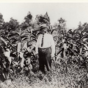 Antoine Alost’s children Marguerite and Al with mums in front of the greenhouses, circa 1915.