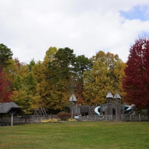 8. View of the Great Lawn with the children’s playground in the background. This magnificent playground was built by expert volunteers, and it features unique play equipment for children of all ages. Sara Gaines, photographer.