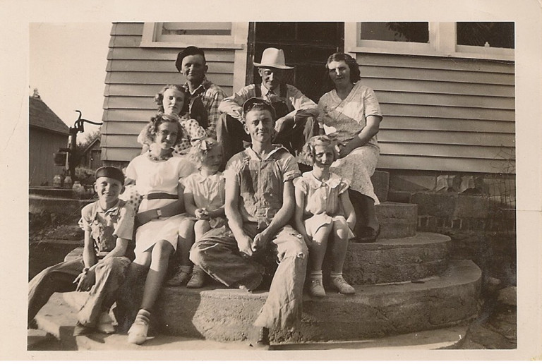 The Beermann Family. Memories of an Iowa Homestead. First row: Harold (my father), Dorothy, Lorena, Ed, Irene Second row: Alma, Walt, Henry, and Olga. Lorena, the youngest was born in 1934 so I believe this picture is probably about 1939. Walt married in Feb. 1940.